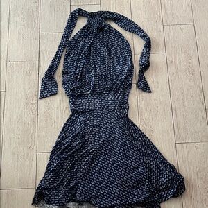 Rachel Pally Navy Patterned Backless Halter Dress